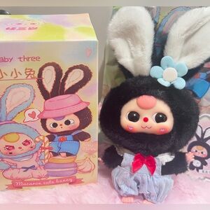 Macaron Cute Bunny Plush Keychain and Bag Charm- Black and Blue